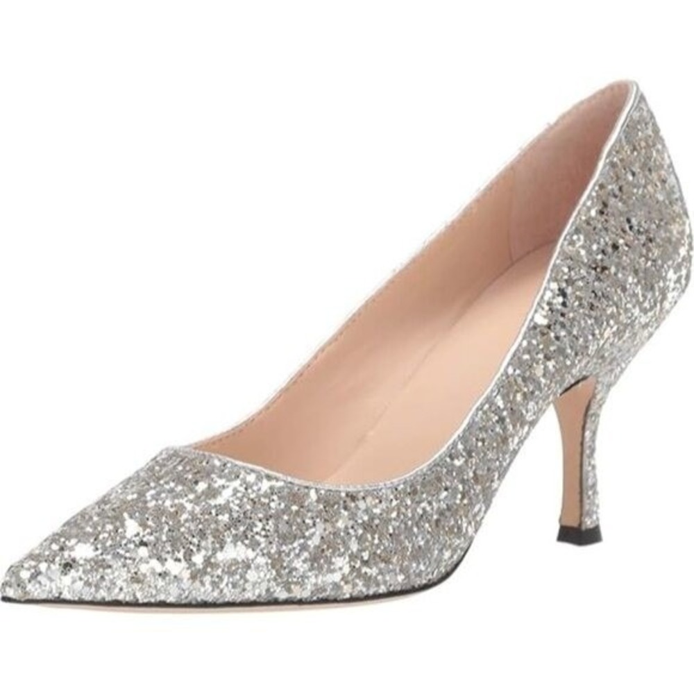 Women's Kate Spade Sonia Glitter Pumps Silver Size 10.5 New With Tags in Box